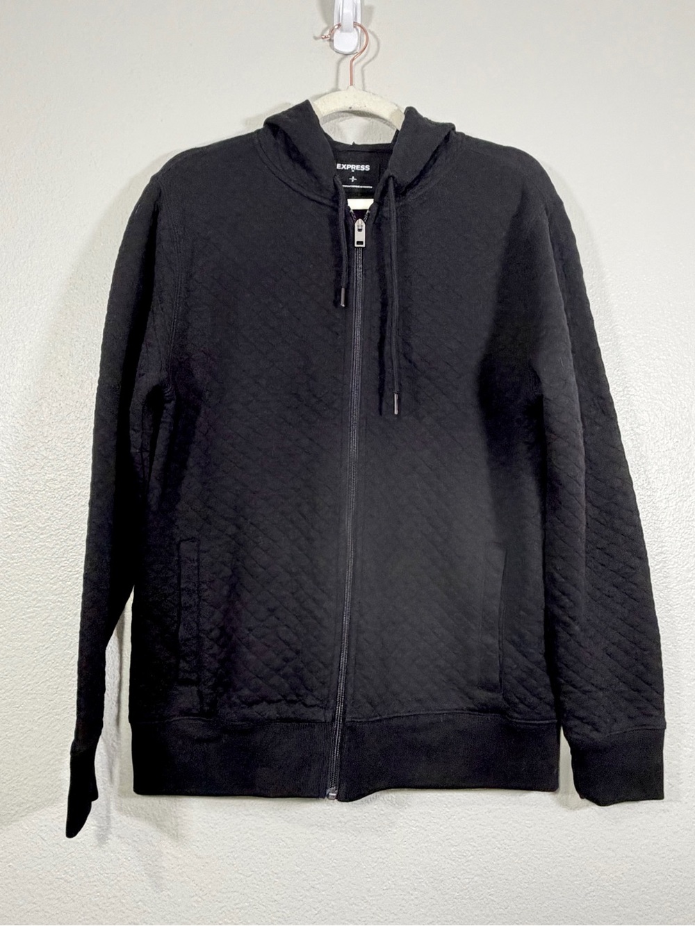 Express Quilted Full Zip Hoodie Black Sweatshirt Pockets Athletic Casual Women S